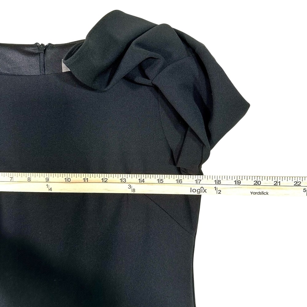 Vince Camuto Black Tiered Bell Sleeve Shift Dress Womens 2P Petite Boat Neck Zip - Picture 4 of 9
